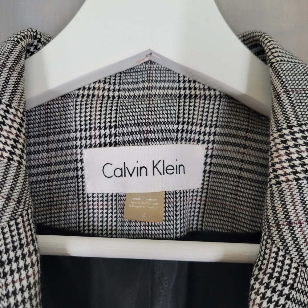 Calvin Klein Blazer Women 4 Grey Glen Plaid Single Button Tailored Jacket - Picture 8 of 9